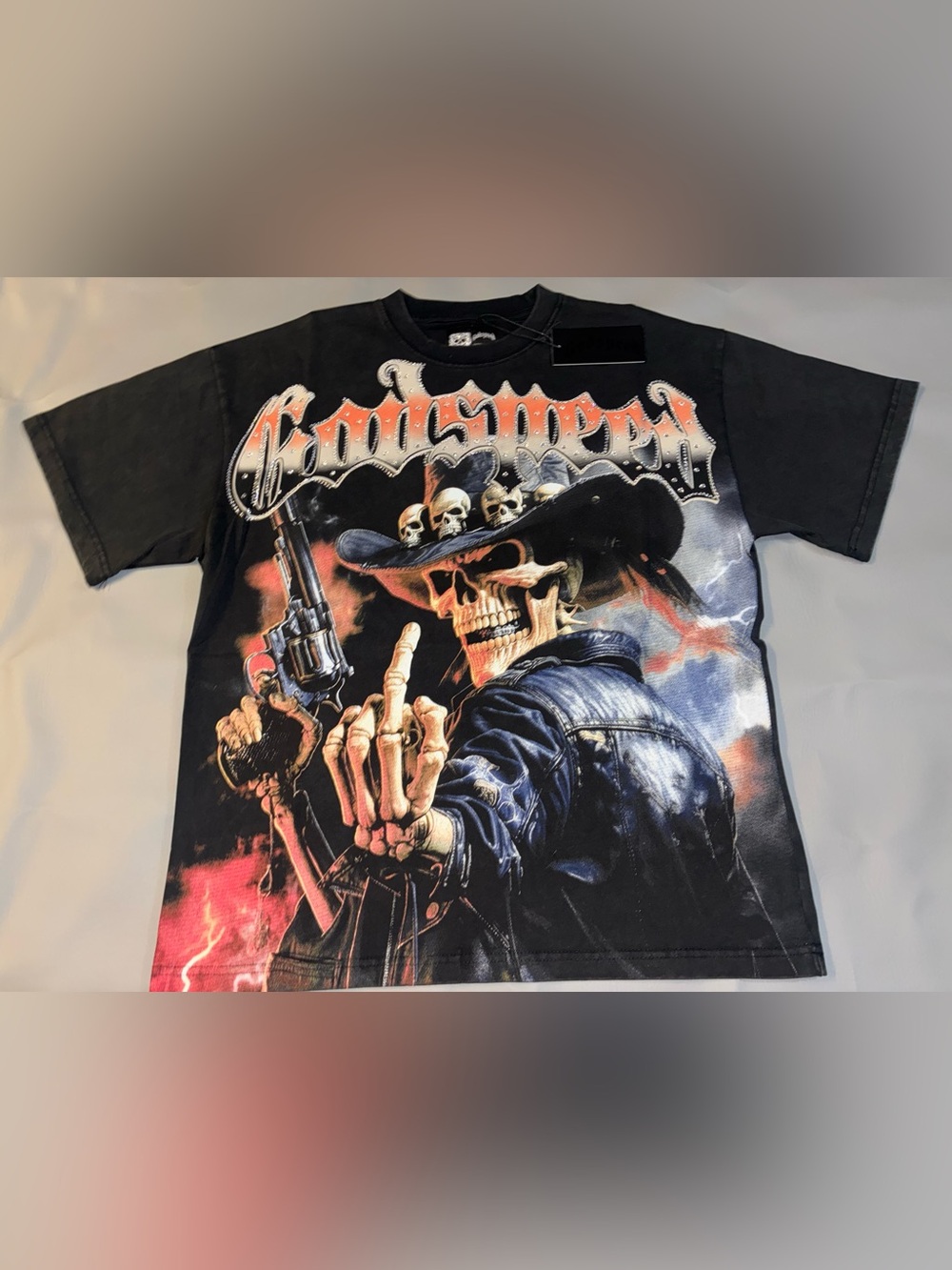Godspeed Skeleton Cowboy Tee Black Oversized